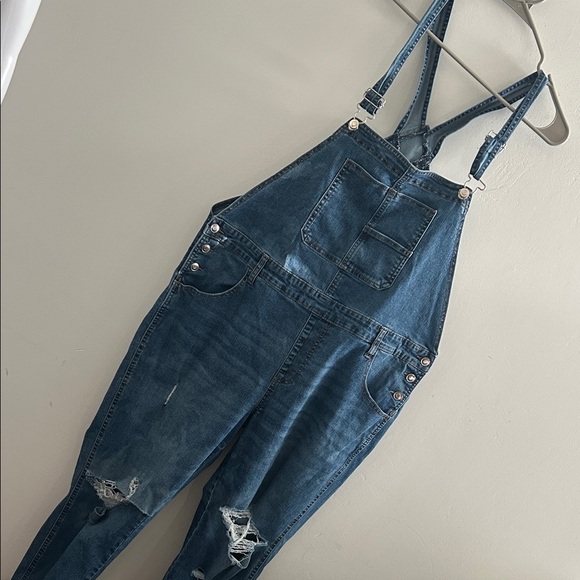 Celebrity Pink Pants - Celebrity Pink, Womans Size XL Distressed Blue Denim Overalls